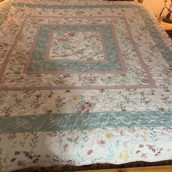 Floral Quilted Bedspread Set 3pc Sage Green Rose Cottagecore Farmhouse Queen - Picture 2 of 10